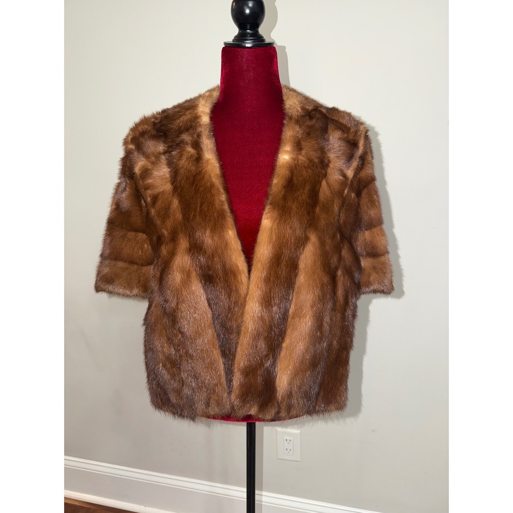 Vintage The Quality Shop Roanoke Rapids Mink Fur Stole Brown Wrap Capelet MJW